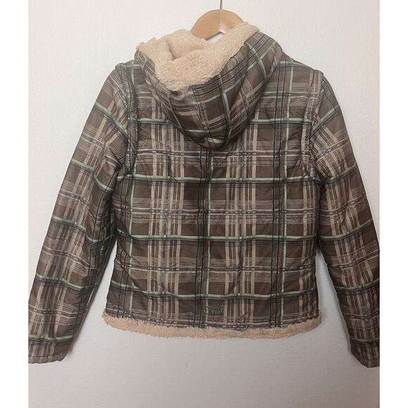 O'Neill Plaid Convertible Jacket Vest Faux Fur Lined Jacket Women’s Juniors Med - Picture 5 of 9